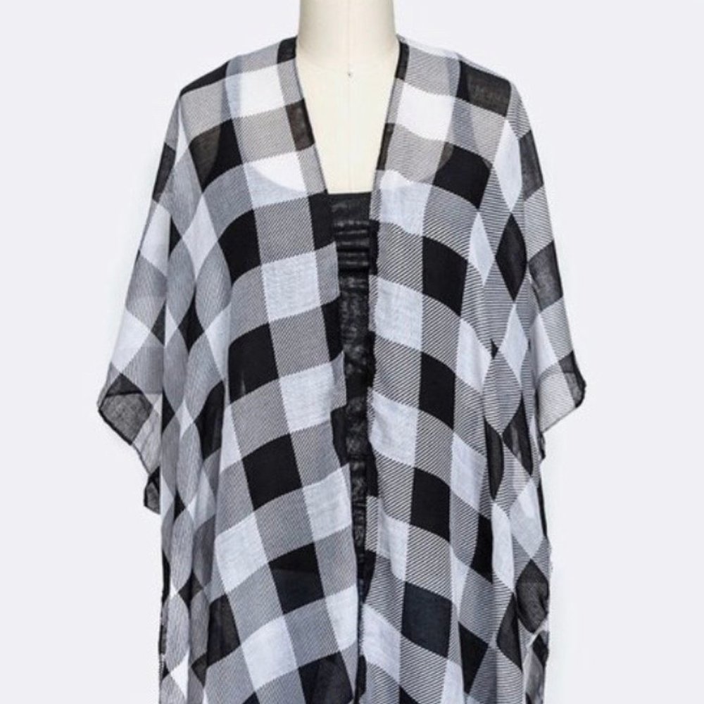 White and Black Plaid Kimono